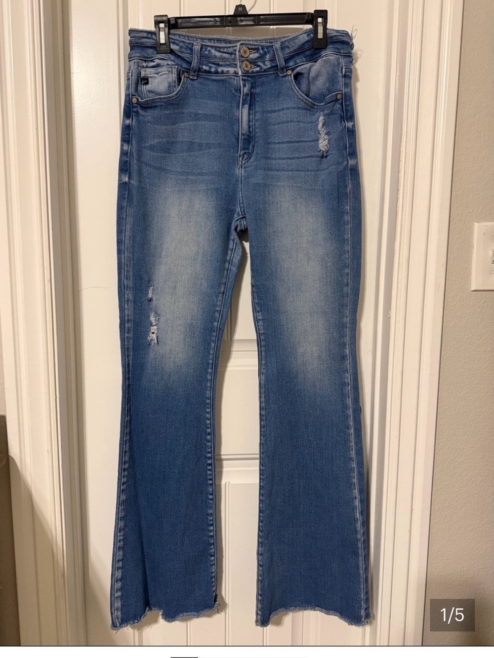 KanCan Medium Blue Faded Distressed Flare Jeans